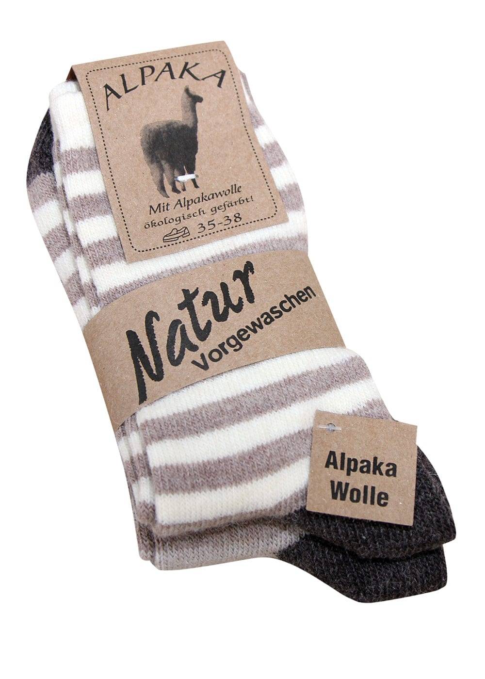 KB Socken Alpaka Socken mit Streifen in braun - 2 Paar Räumungsverkauf