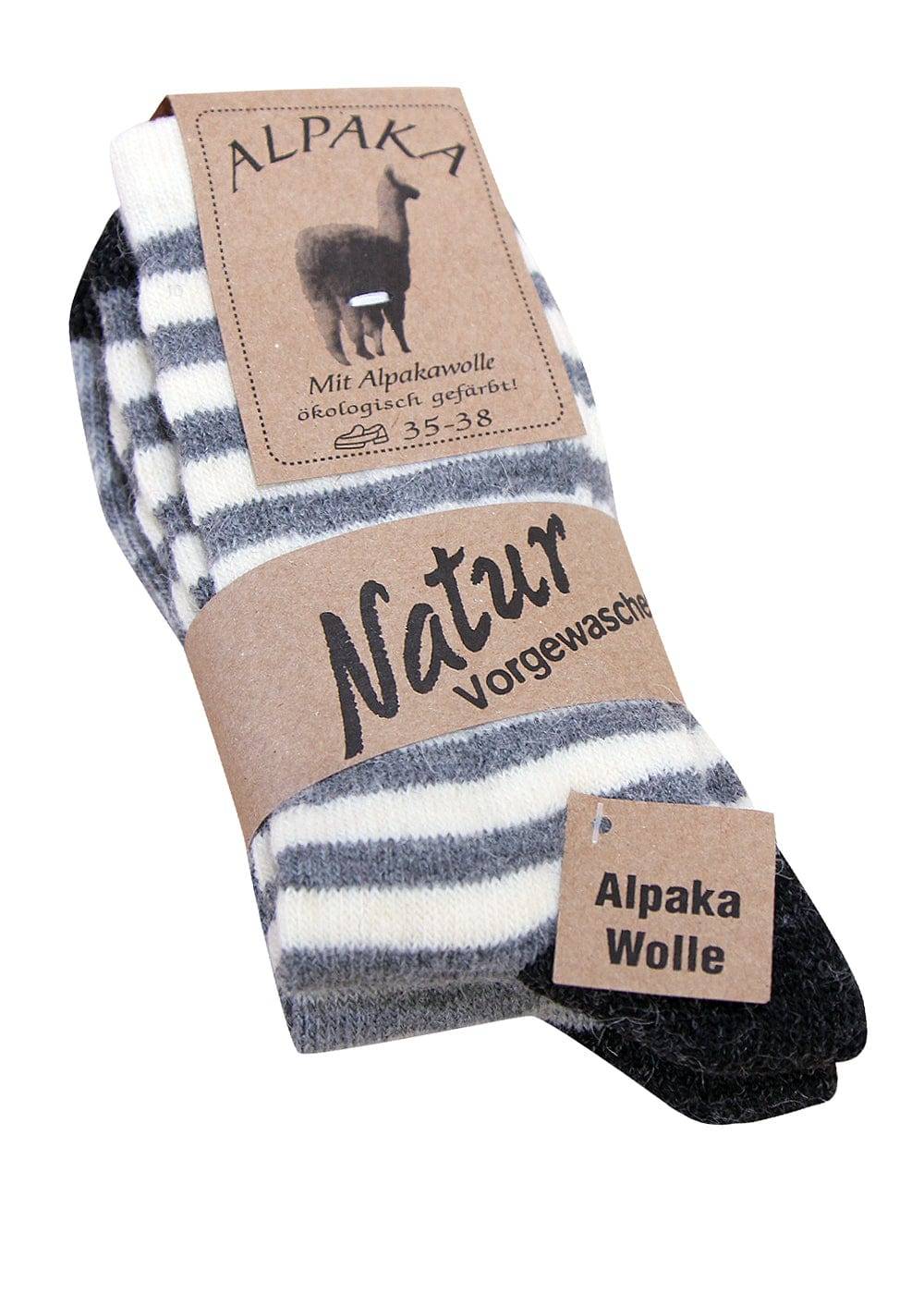 KB Socken Alpaka Ringelsocken grau - 2 Paar Kauf eins, bekomm eins gratis