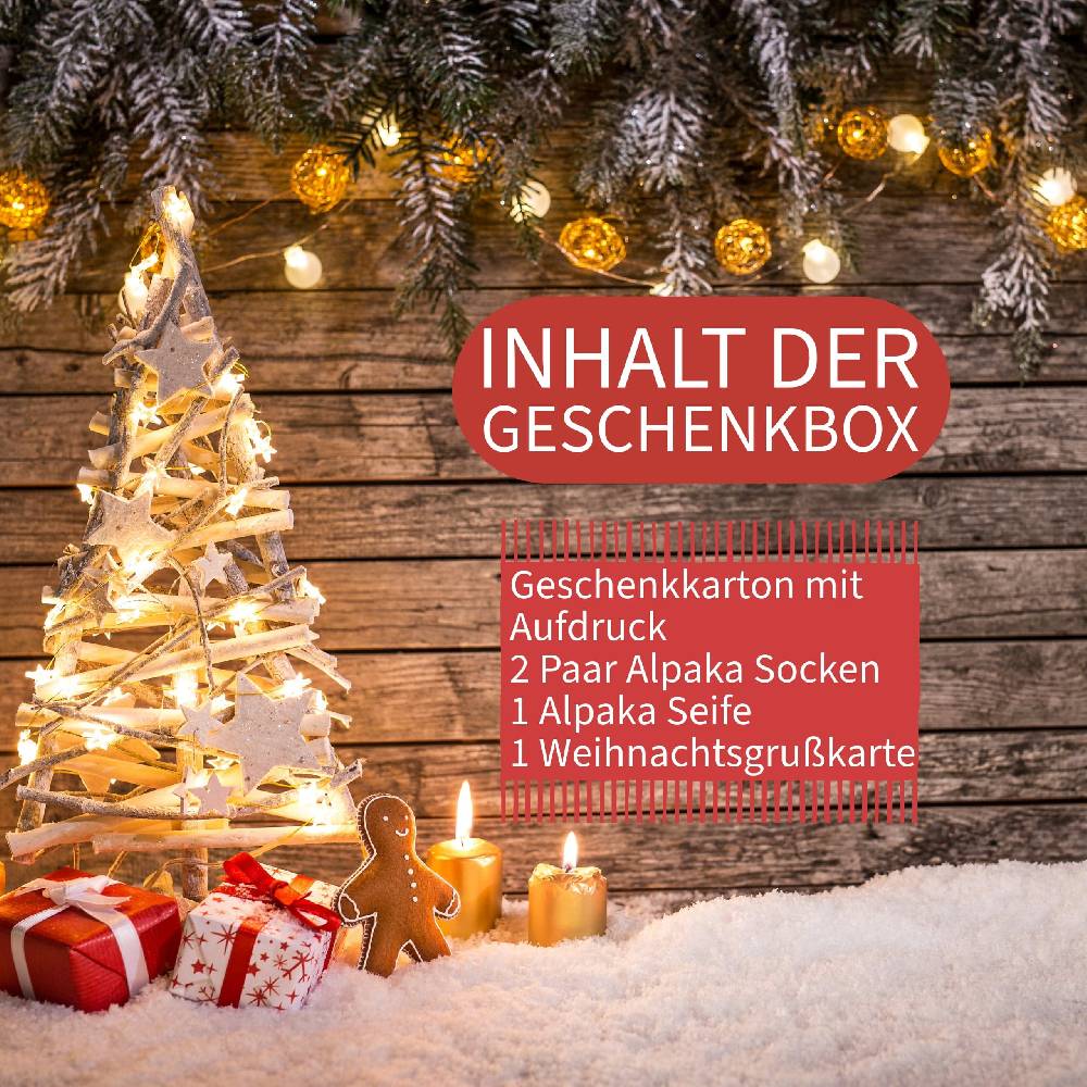 KB Socken Weihnachtliche Geschenkbox inklusive 2 Paar Alpakasocken, einer Alpakakeratinseife und einer Weihnachtskarte Tägliche Deals
