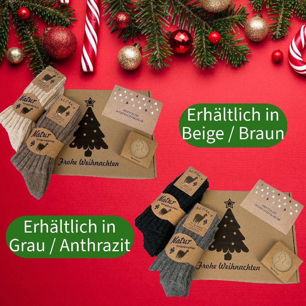 KB Socken Weihnachtliche Geschenkbox inklusive 2 Paar Alpakasocken, einer Alpakakeratinseife und einer Weihnachtskarte Tägliche Deals