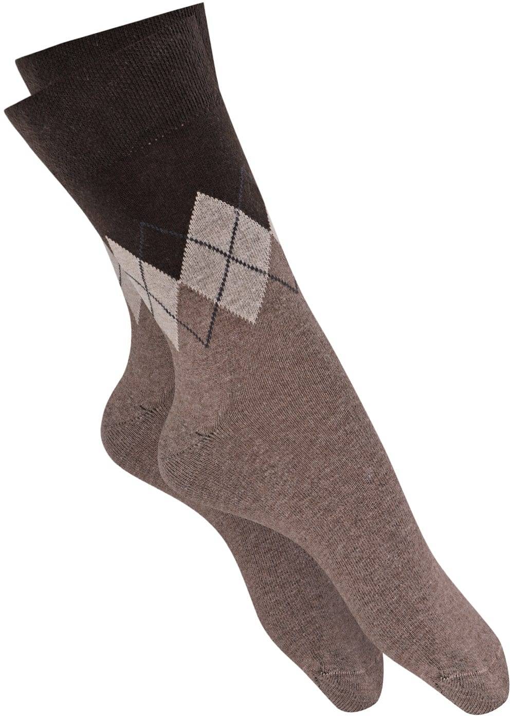KB Socken Herrensocken mit Rombenmotiv Braun - 3 Paar Im Verkauf