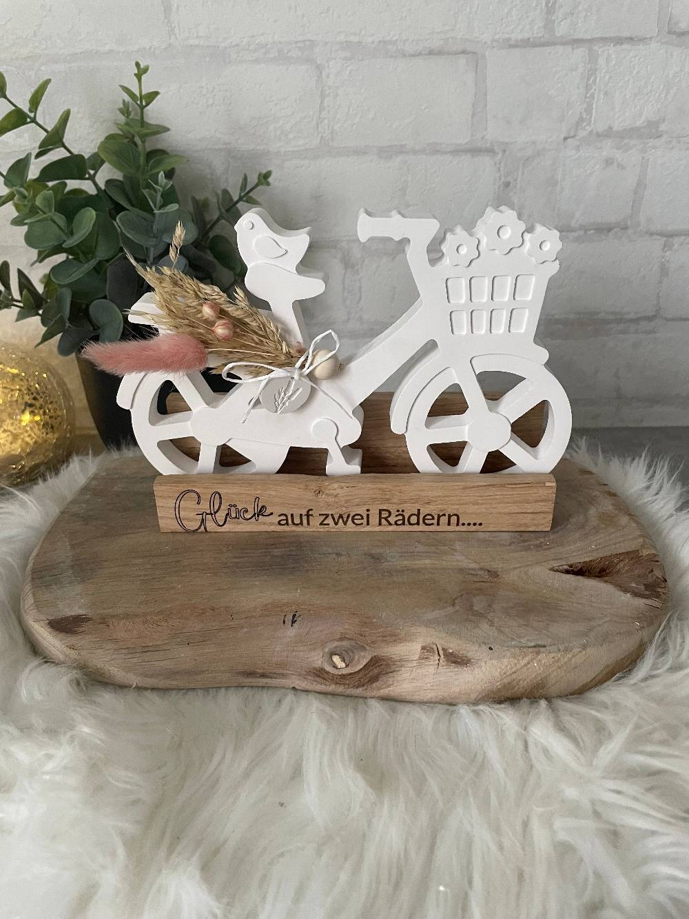 KB Socken Dekofahrrad, Dekoelement, Klötzchen, Gravur, Blumenfahrrad, Dekoratives Fahrrad aus Keraflott, Holztablett mit Spruch, Geschenkidee Versandkostenfrei