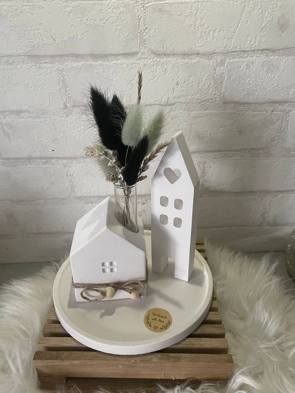 KB Socken Keraflott Haus Deko, Kerzenständer Haus Vase, runder Teller, ovales Tablett Gips Ornament Handwerk, Trockenblumen, Blüten, Einzugsgeschenk Flash Sale