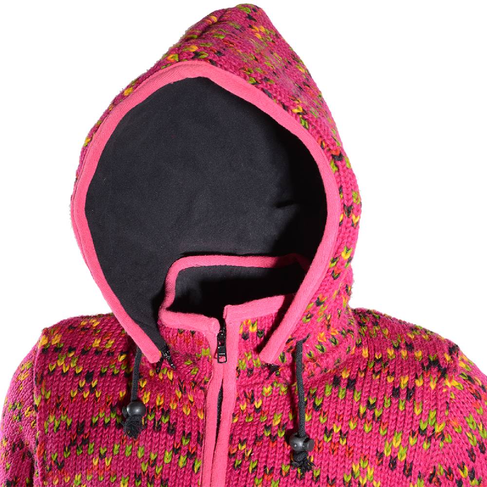 ﻿Kunst Und Magie Hippie Goa Nepal Strickjacke Poncho - Damen-Wolljacke mit abnehmbarer Kapuze Pink Jubiläumsangebot