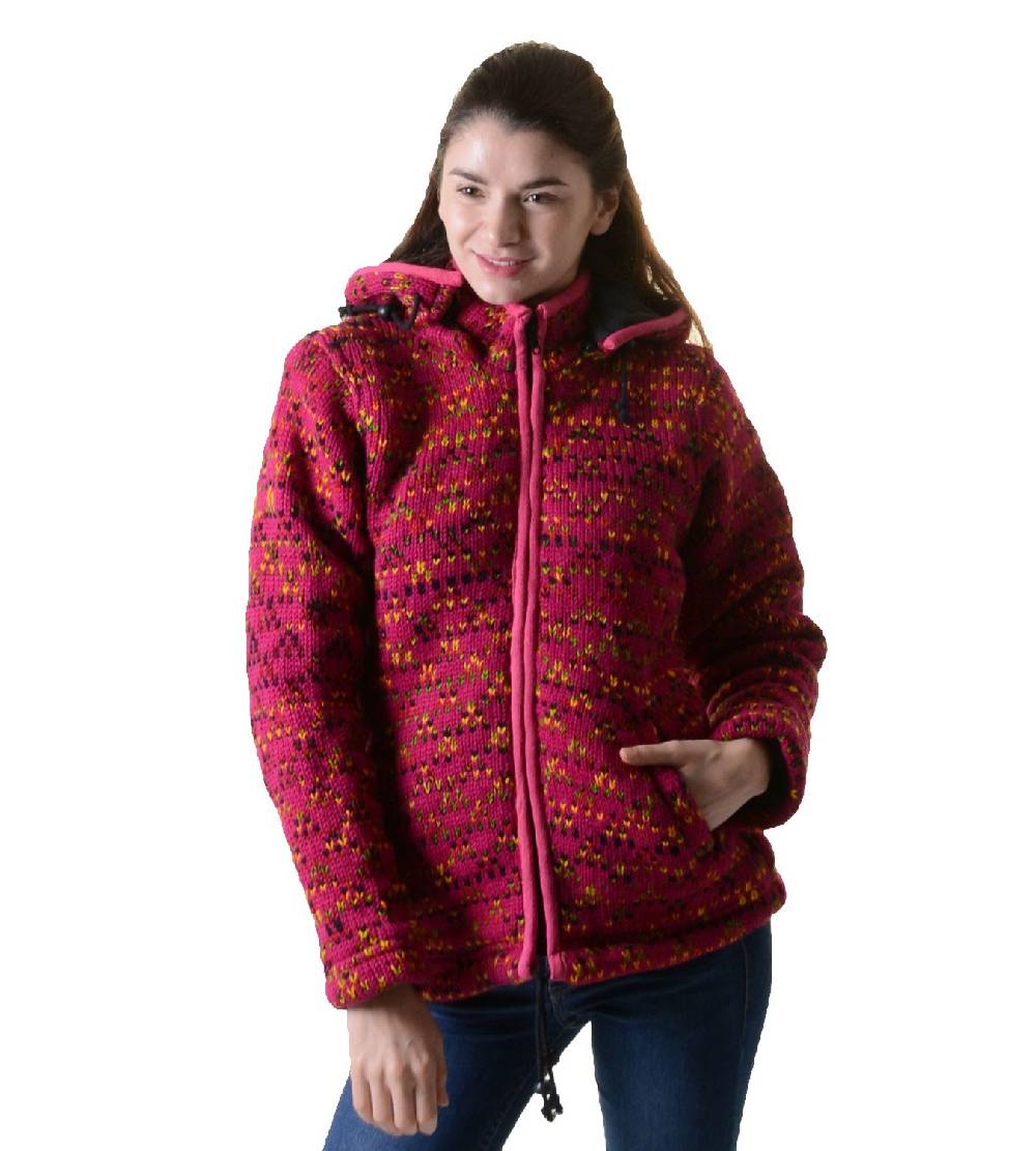 ﻿Kunst Und Magie Hippie Goa Nepal Strickjacke Poncho - Damen-Wolljacke mit abnehmbarer Kapuze Pink Jubiläumsangebot