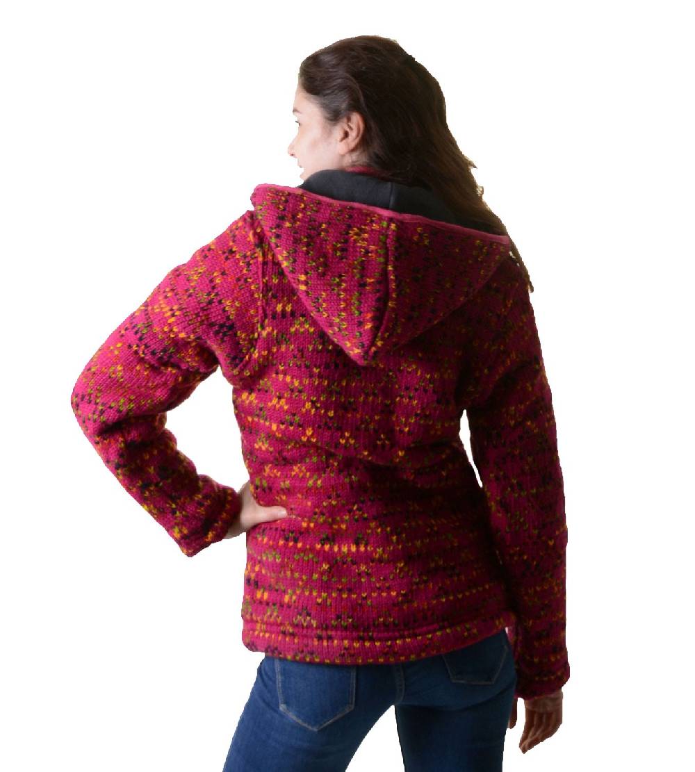 ﻿Kunst Und Magie Hippie Goa Nepal Strickjacke Poncho - Damen-Wolljacke mit abnehmbarer Kapuze Pink Jubiläumsangebot
