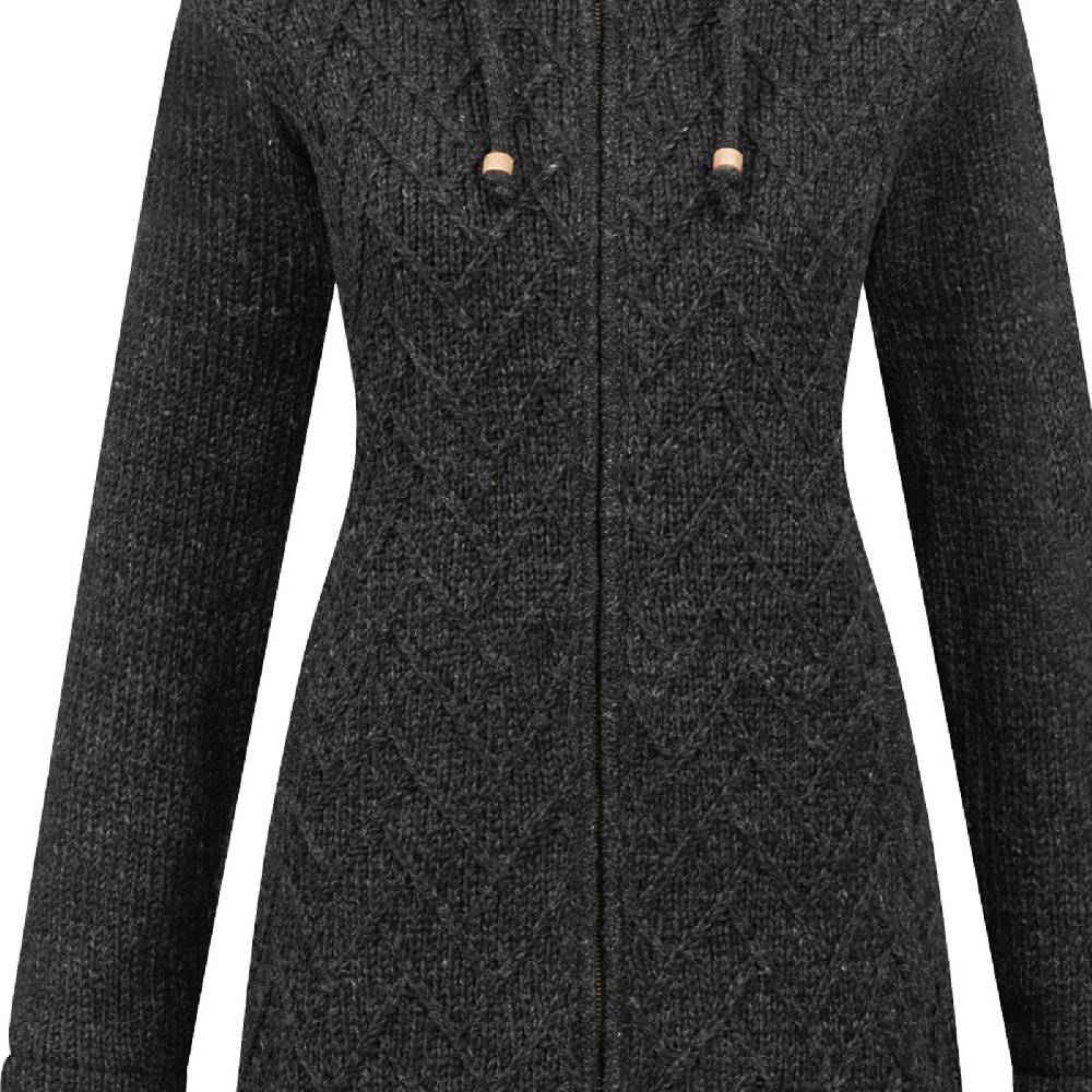 Kunst Und Magie ALMHUBER Klassische Damen Strickjacke Kurzmantel Winter Mantel Wolle Jacke Wollmantel Kapuze Heißer Verkauf