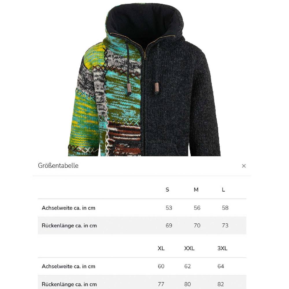 Kunst Und Magie Strickjacke Schurwolle Goa Winterjacke Wolle Jacke Thermo-Hoch Kragen Futter Unisex Kauf eins, bekomm eins gratis