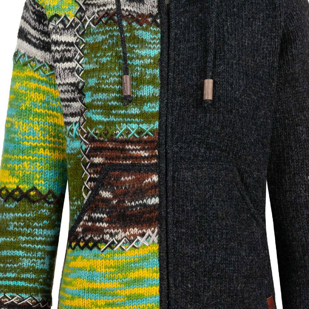Kunst Und Magie Strickjacke Schurwolle Klassich Nordisch Wolle Jacke Winterjacke mit Hochkragen Kapuze Ying Yang Riesige Ersparnisse