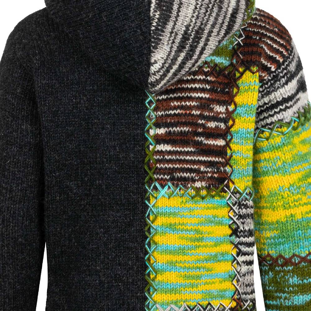 Kunst Und Magie Strickjacke Schurwolle Klassich Nordisch Wolle Jacke Winterjacke mit Hochkragen Kapuze Ying Yang Riesige Ersparnisse