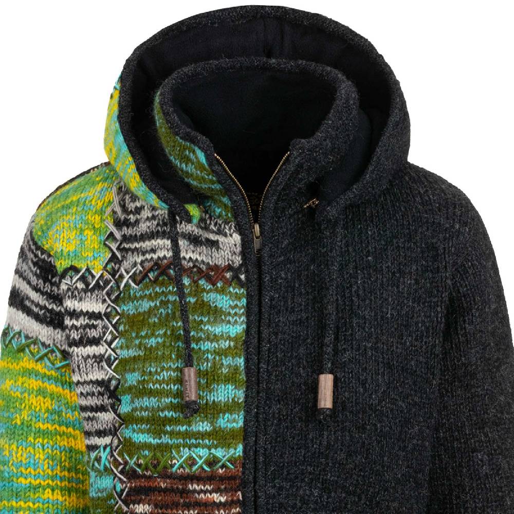 Kunst Und Magie Strickjacke Schurwolle Klassich Nordisch Wolle Jacke Winterjacke mit Hochkragen Kapuze Ying Yang Riesige Ersparnisse
