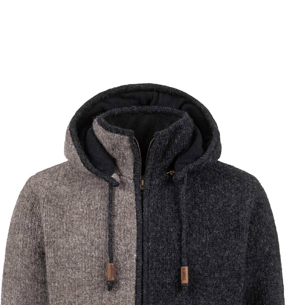 Kunst Und Magie ALMHUBER Herren Strickjacke Schurwolle Klassich Nordisch Wolle Jacke mit Kapuze Schurwolle Ying Yang Super Sparpreis