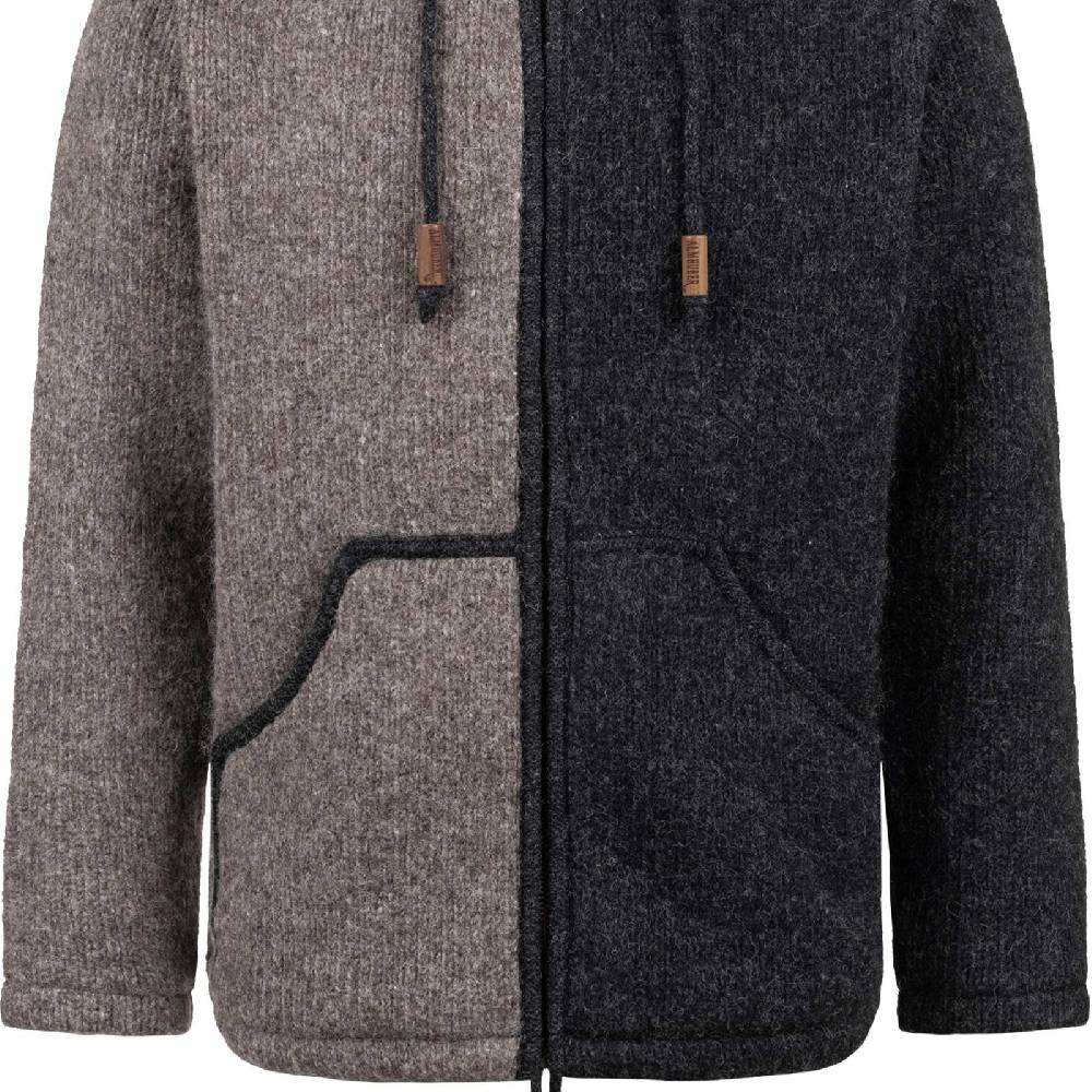 Kunst Und Magie ALMHUBER Herren Strickjacke Schurwolle Klassich Nordisch Wolle Jacke mit Kapuze Schurwolle Ying Yang Super Sparpreis