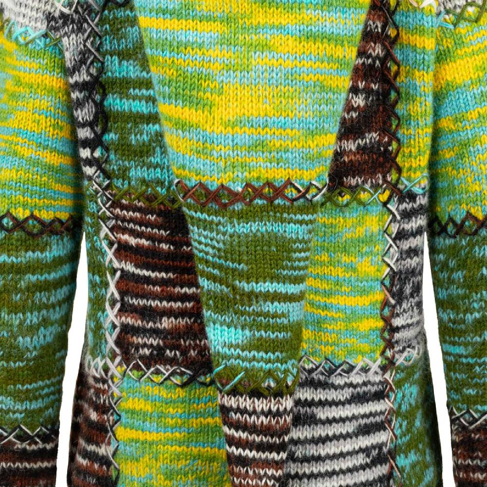 Kunst Und Magie Damen Strickjacke Goa Wolle Bunte Patchwork Winter Jacke Fleecefutter Hochkragen Zipfelkapuze Wochenangebot