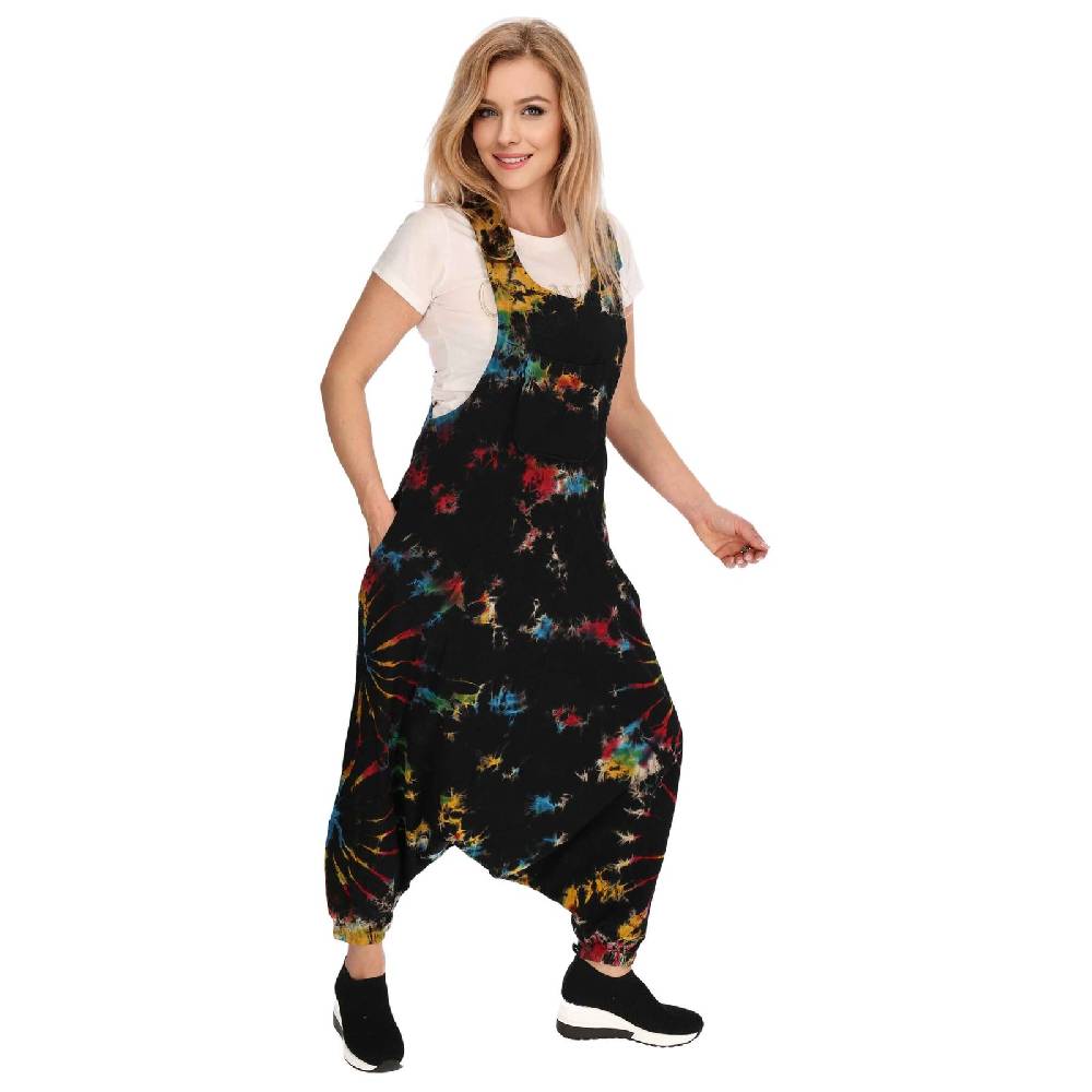 Kunst Und Magie Tie Dye Batik Latzhose Damen Haremshose Hose Psy Goa 70er Overall Boho Jumpsuit Bunt Vierteljährliche Förderung