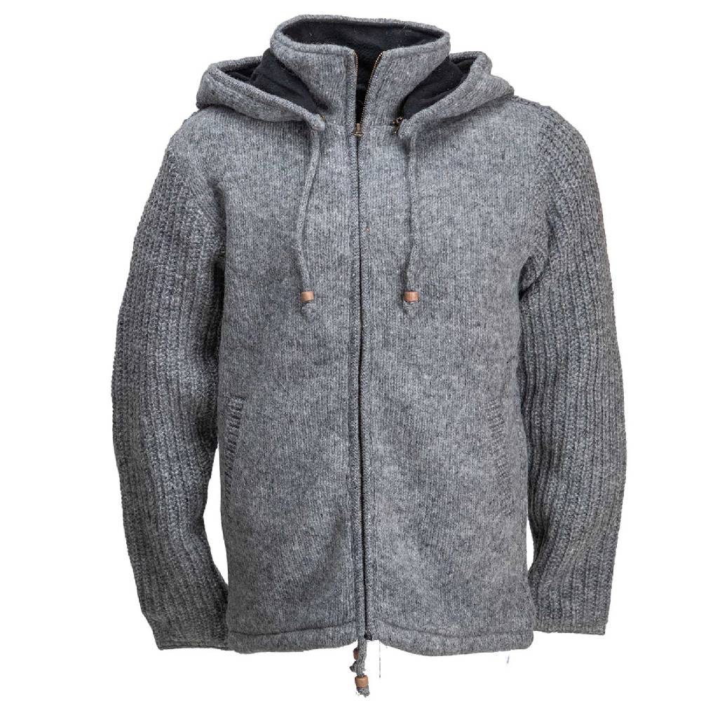Kunst Und Magie Strickjacke Schurwolle Klassich Nordisch Wolle Jacke mit Kapuze Kragen Futter Unisex Grau 50% Rabatt mit kostenlosem Versand
