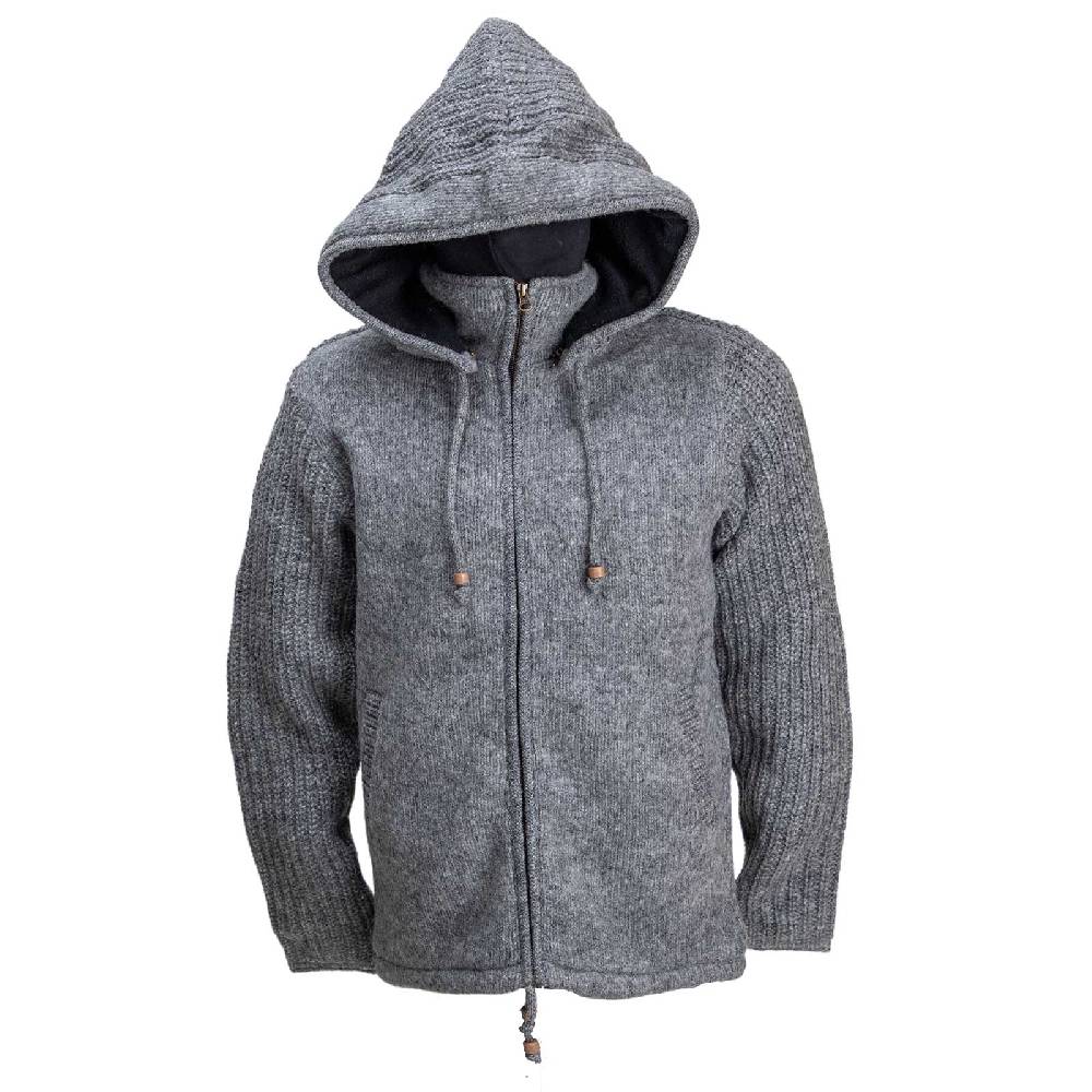 Kunst Und Magie Strickjacke Schurwolle Klassich Nordisch Wolle Jacke mit Kapuze Kragen Futter Unisex Grau 50% Rabatt mit kostenlosem Versand