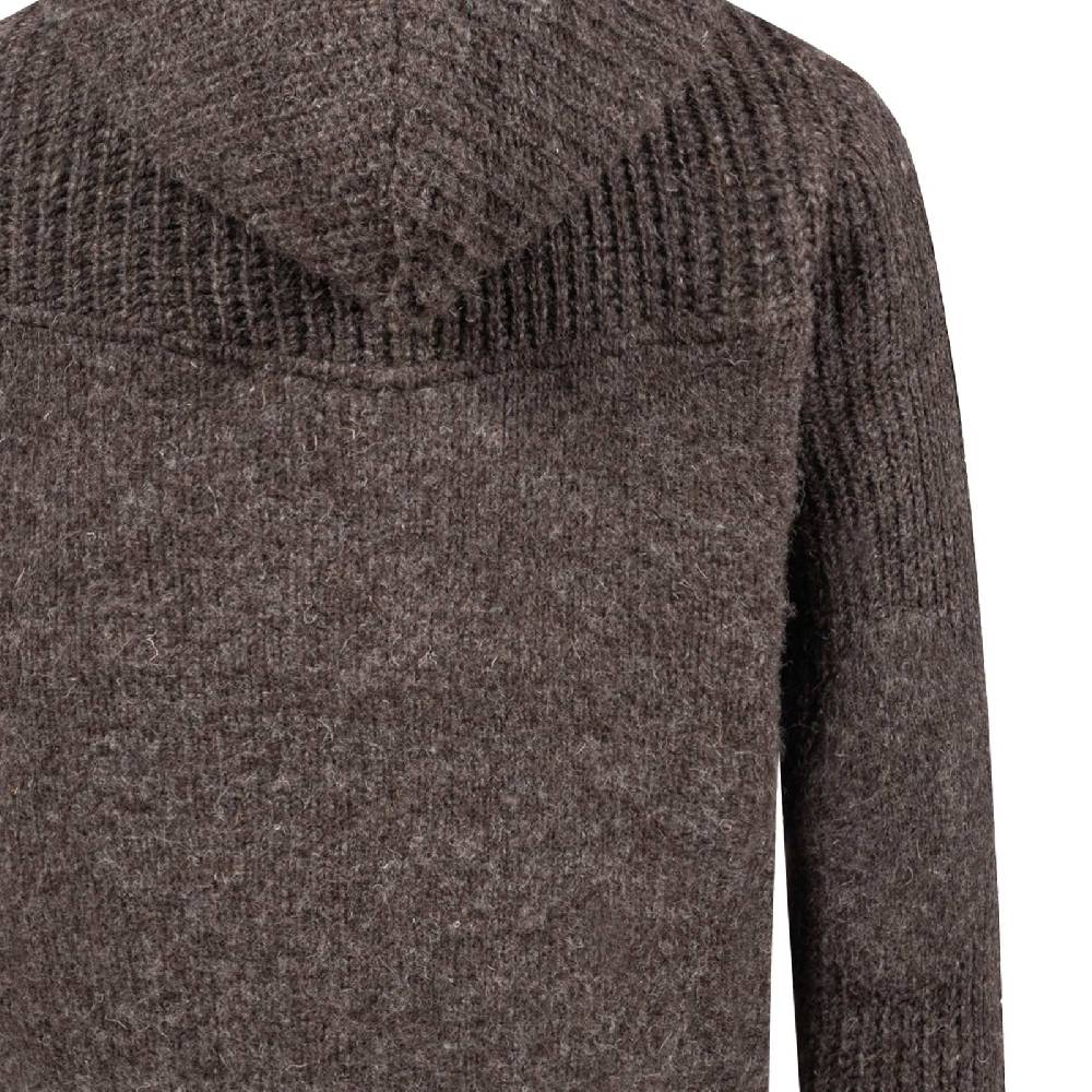 Kunst Und Magie Strickjacke Schurwolle Klassich Nordisch Wolle Jacke mit Kapuze Kragen Futter Unisex Braun Clearance-Verkauf