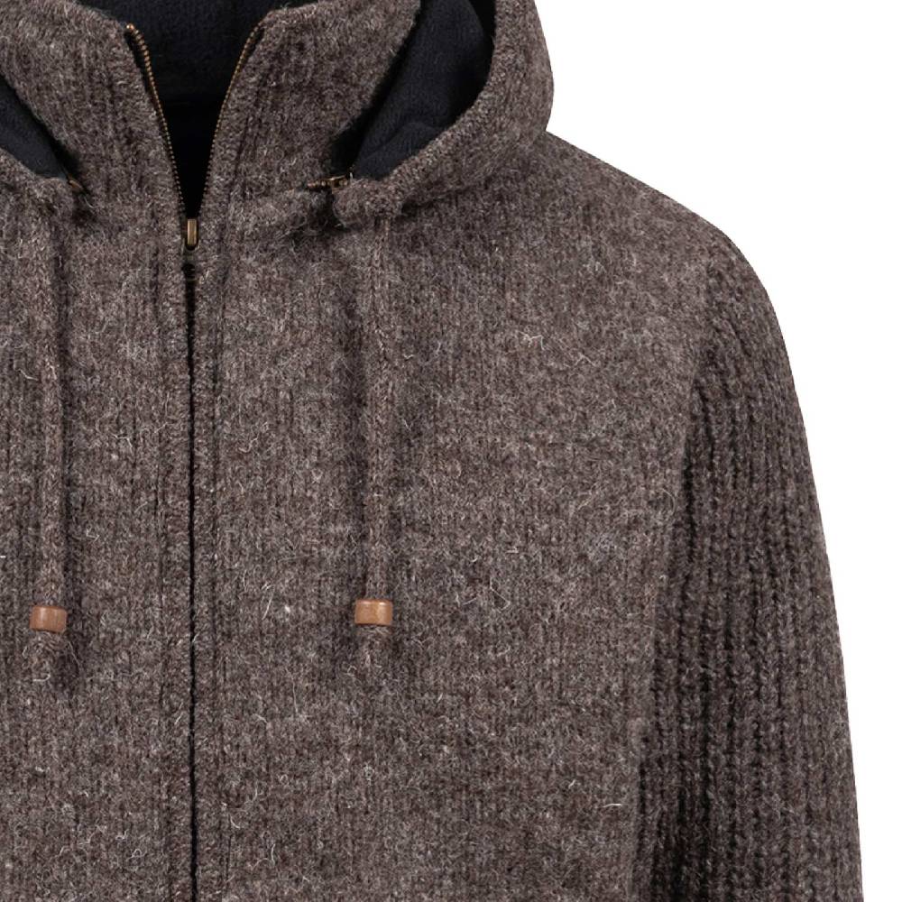 Kunst Und Magie Strickjacke Schurwolle Klassich Nordisch Wolle Jacke mit Kapuze Kragen Futter Unisex Braun Clearance-Verkauf