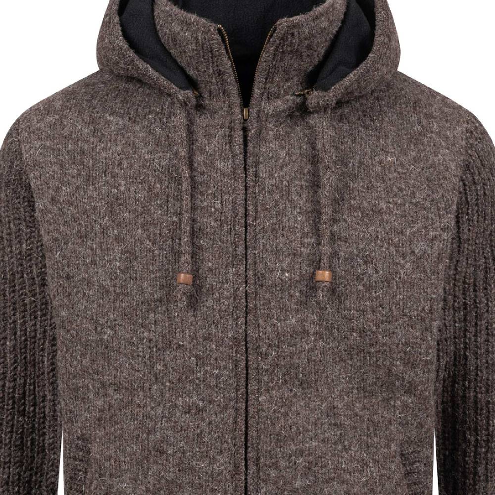 Kunst Und Magie Strickjacke Schurwolle Klassich Nordisch Wolle Jacke mit Kapuze Kragen Futter Unisex Braun Clearance-Verkauf