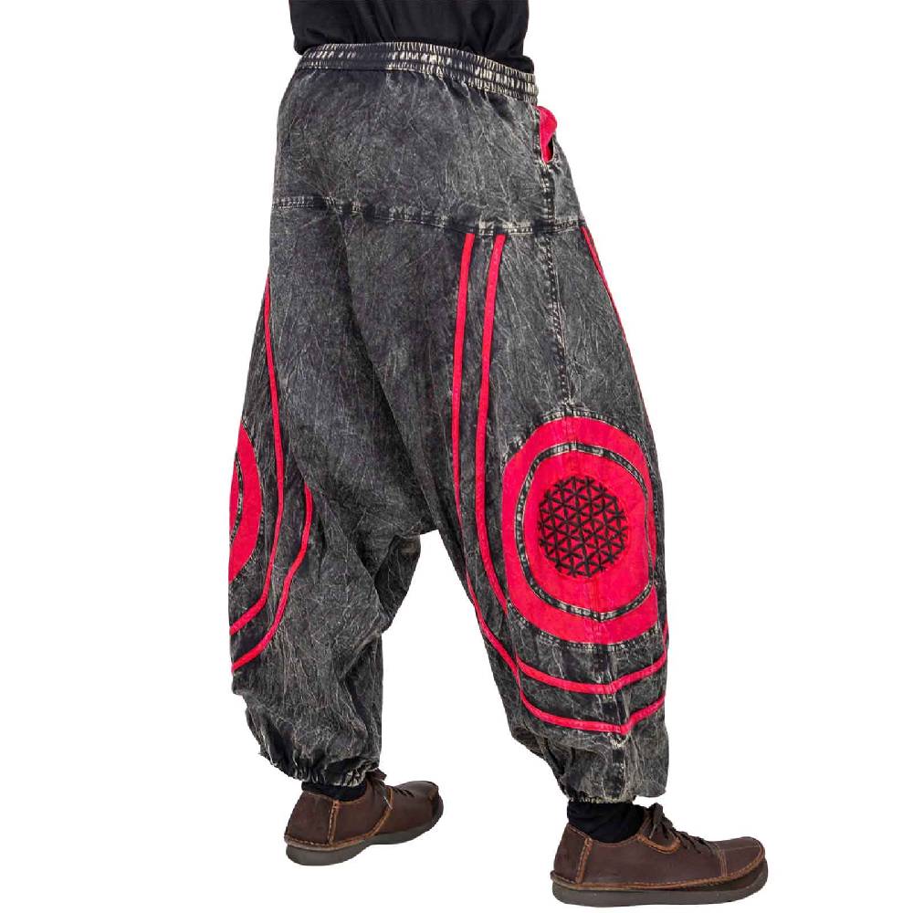 Kunst Und Magie Unisex Psy Baggy Pants Hippie Hose Goa Baumwoll Haremshose Stonewashed Blume des Lebens Im Verkauf