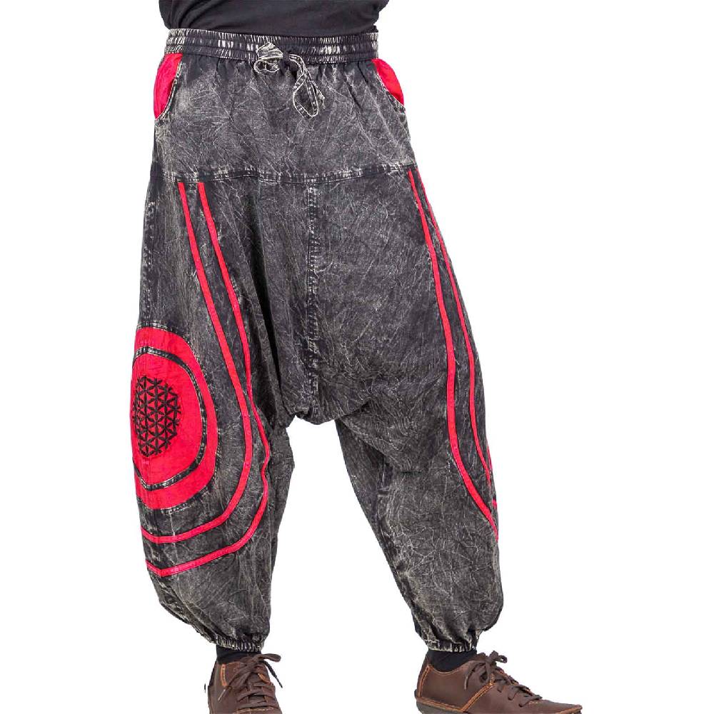 Kunst Und Magie Unisex Psy Baggy Pants Hippie Hose Goa Baumwoll Haremshose Stonewashed Blume des Lebens Im Verkauf