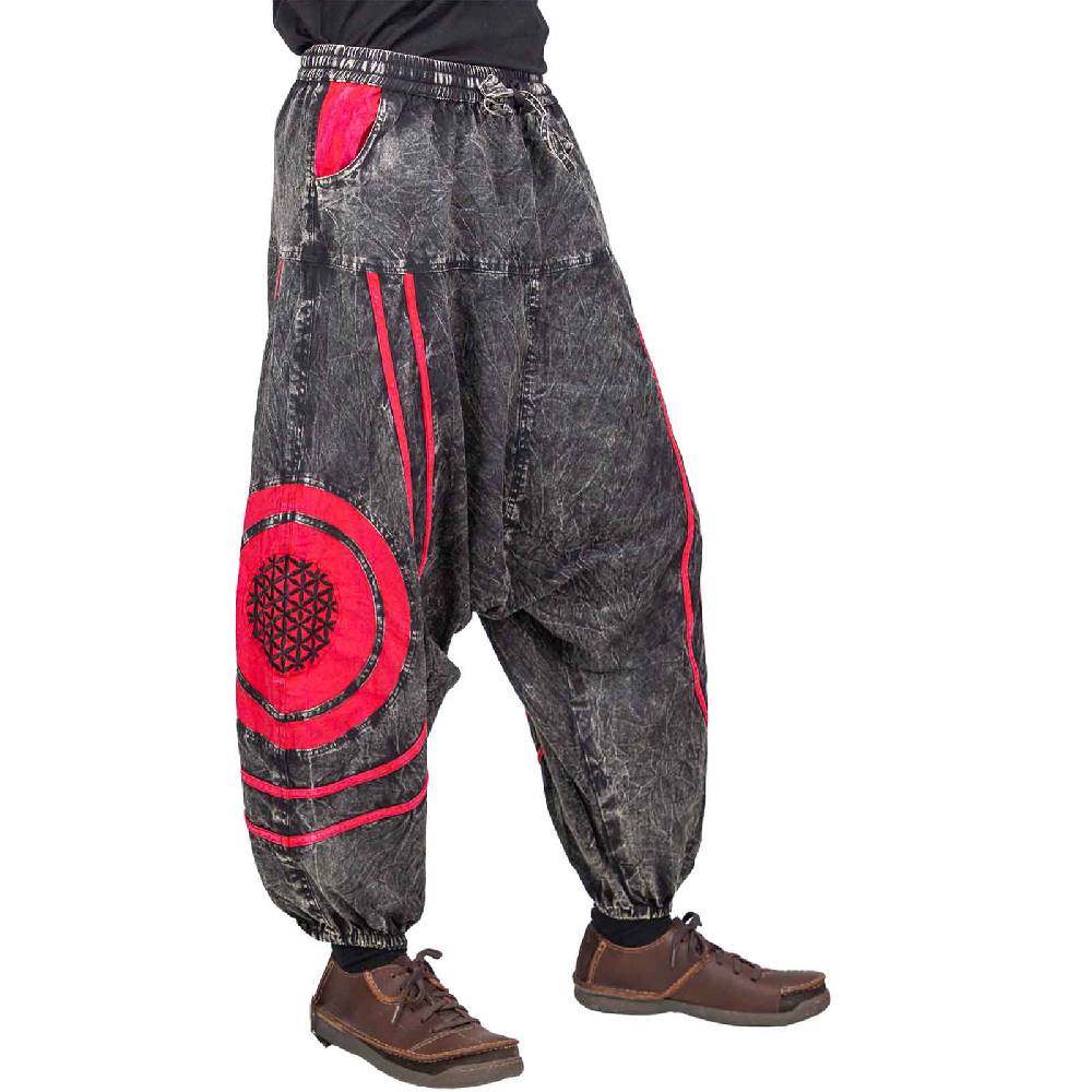 Kunst Und Magie Unisex Psy Baggy Pants Hippie Hose Goa Baumwoll Haremshose Stonewashed Blume des Lebens Im Verkauf