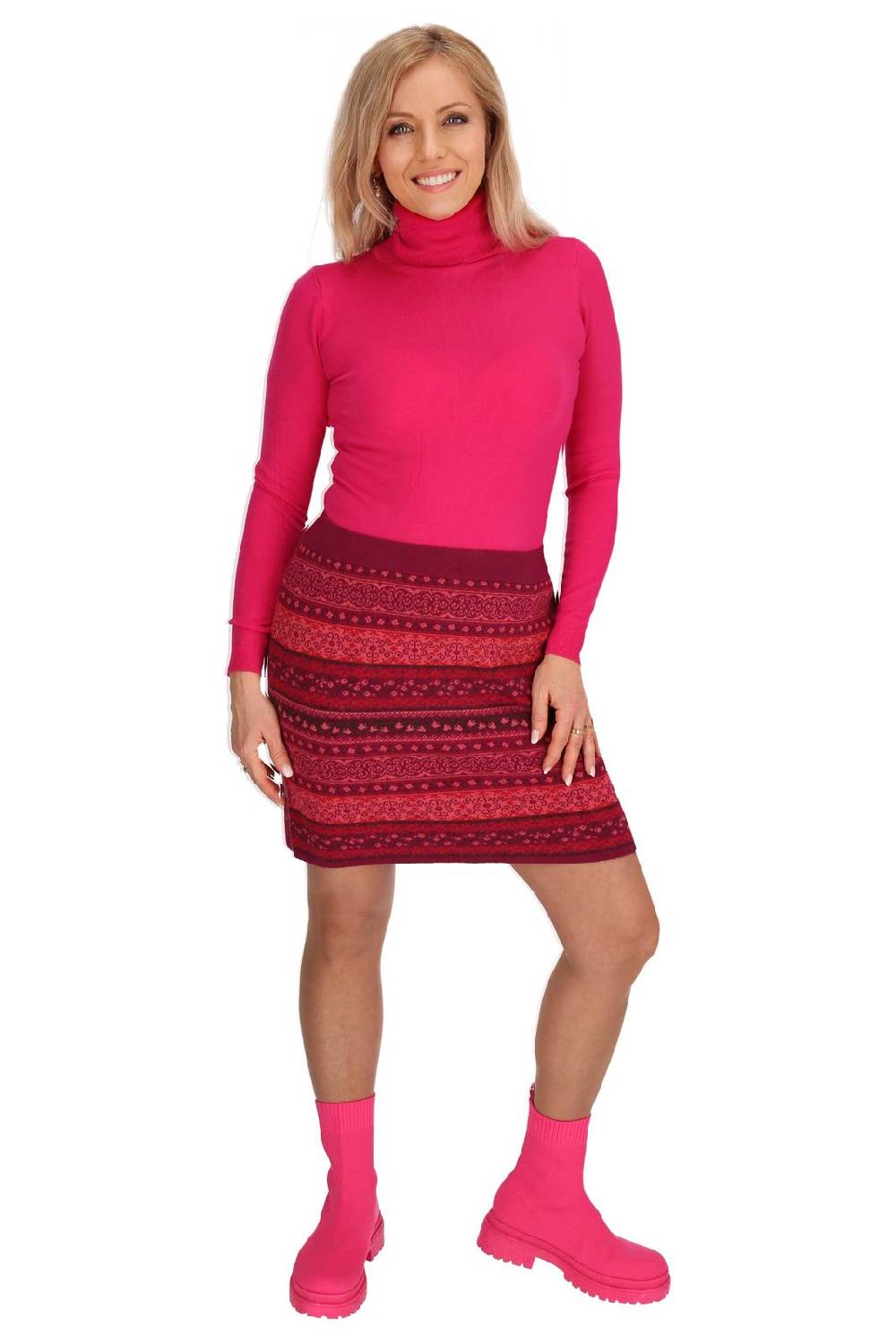 Kunst Und Magie Strickrock Knielanger Rock aus Feinstrick Jaquard Baumwolle Boho Auslauf