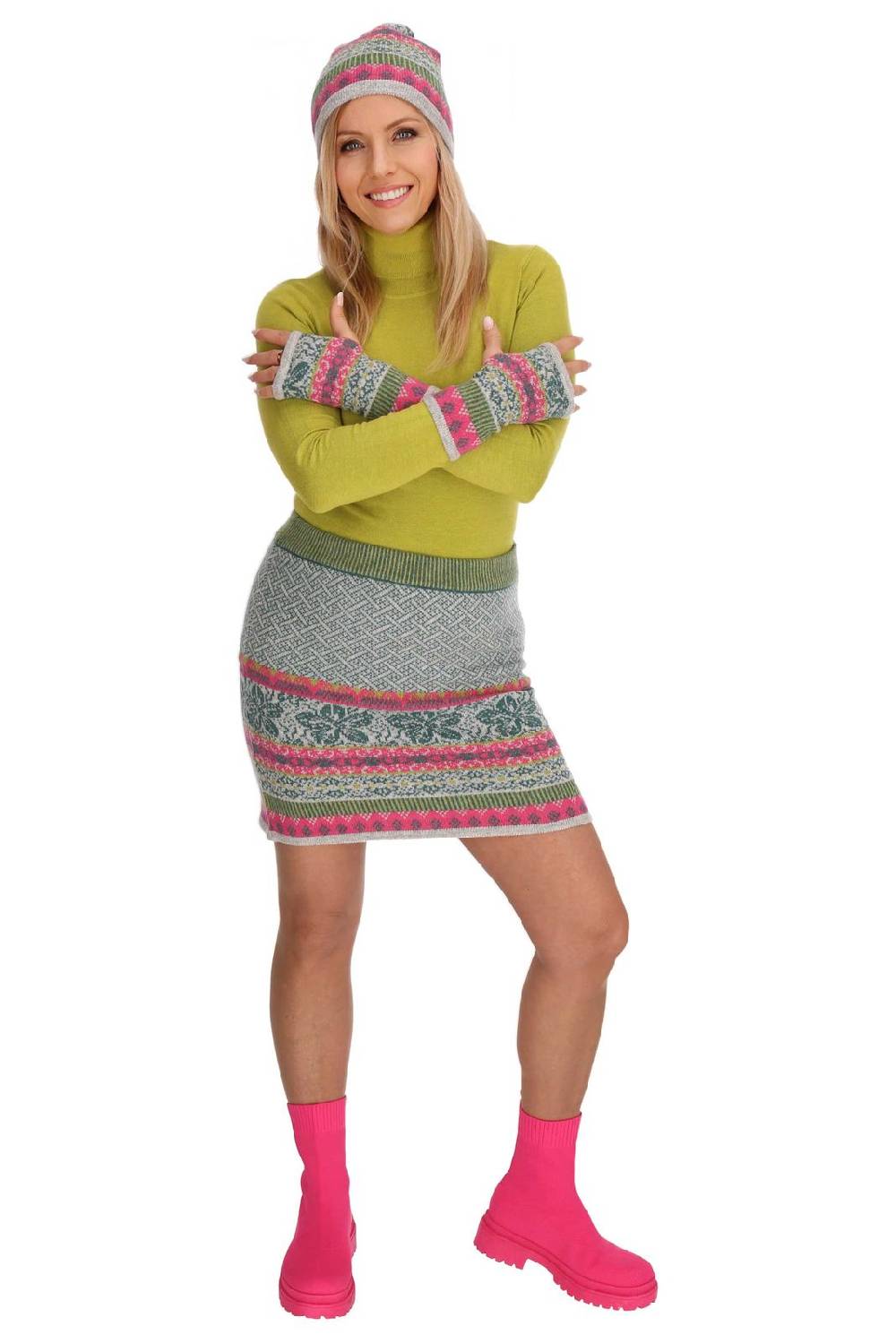 Kunst Und Magie Bunter Strickrock Knielanger Rock aus Schurwolle vom Lamm Lammwolle Wollrock Feinstrick Boho Hotsell