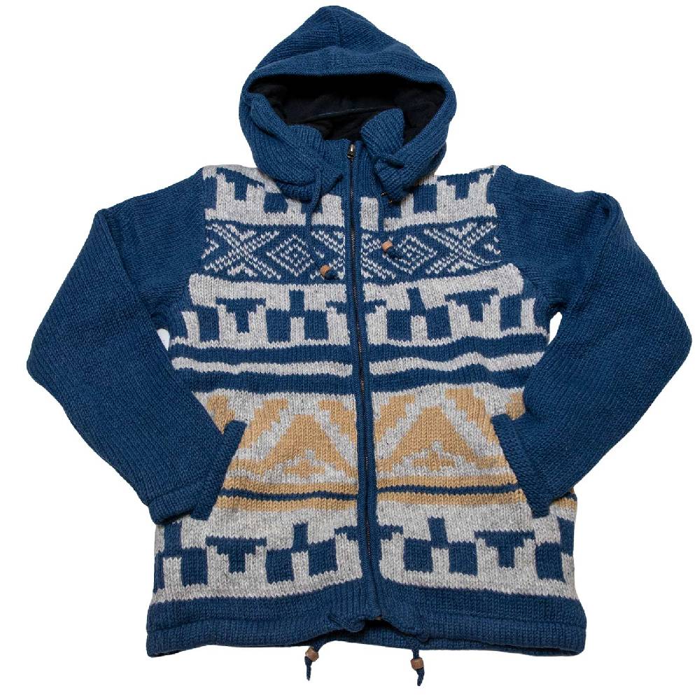 Kunst Und Magie Unisex Strickjacke Goa Wolle Jacke Fleecefutter Hochkragen Winterjacke Kapuze Aztekenmuster Schlussverkauf