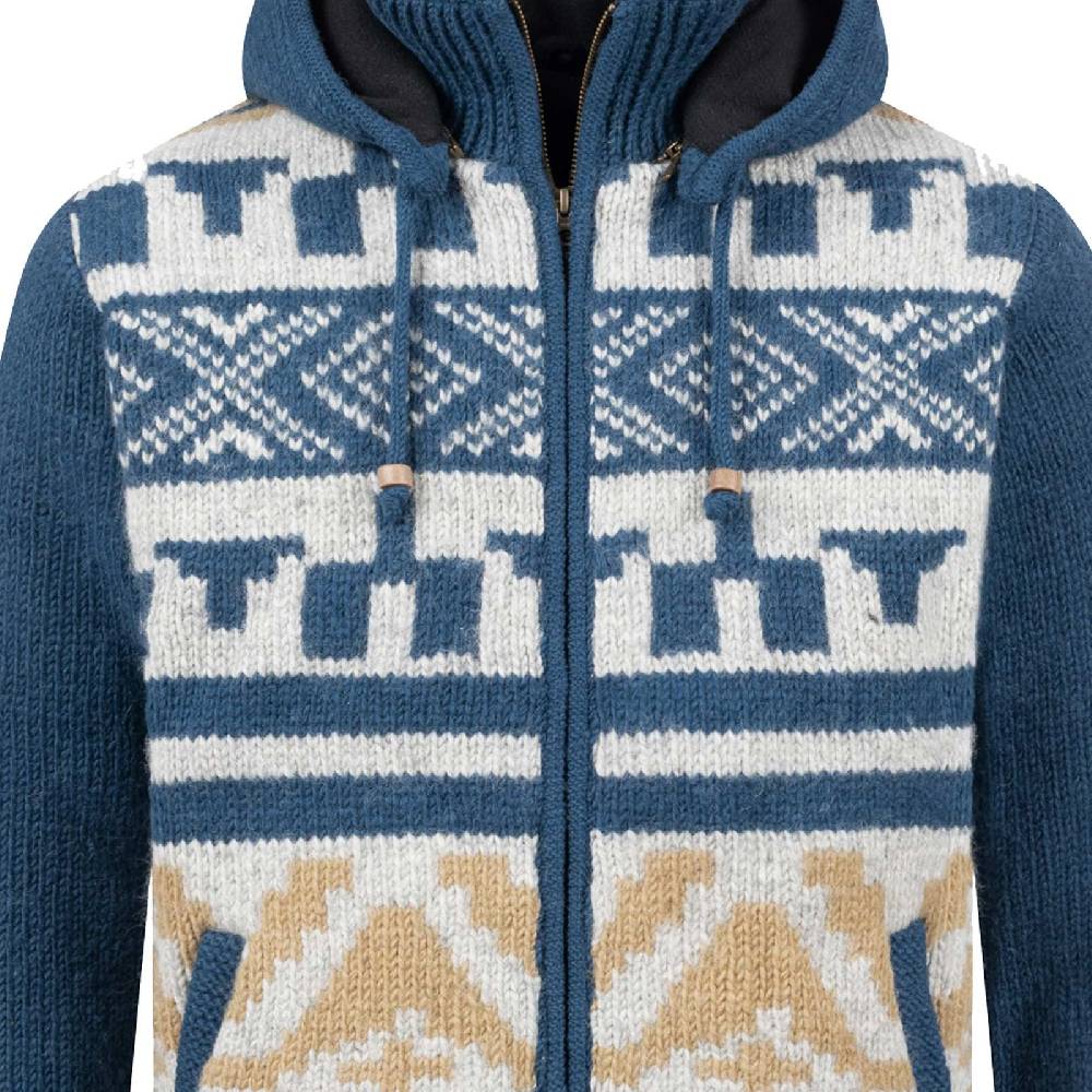 Kunst Und Magie Unisex Strickjacke Goa Wolle Jacke Fleecefutter Hochkragen Winterjacke Kapuze Aztekenmuster Schlussverkauf