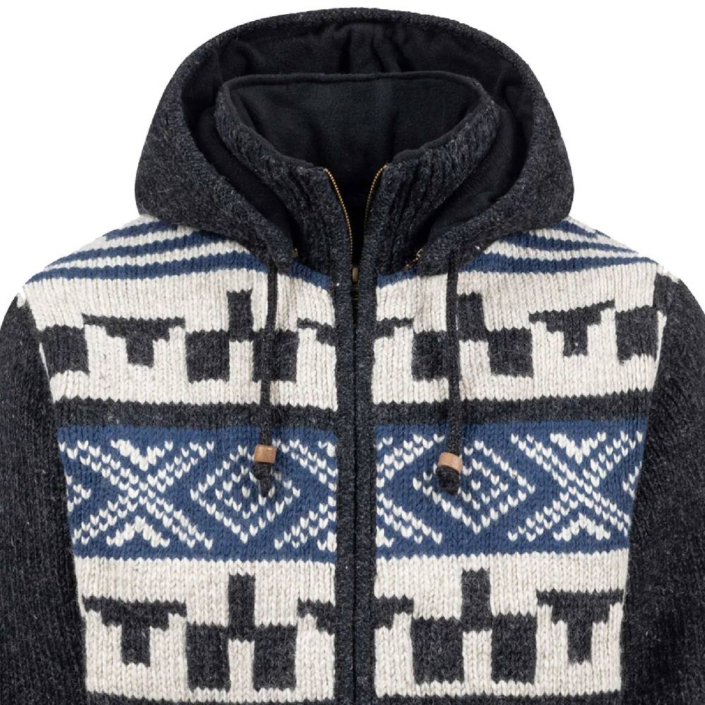 Kunst Und Magie Unisex Strickjacke Goa Wolle Winter Jacke Atzteken Muster Fleecefutter Hochkragen abnehmbarer Kapuze Fabrik Onlineshop