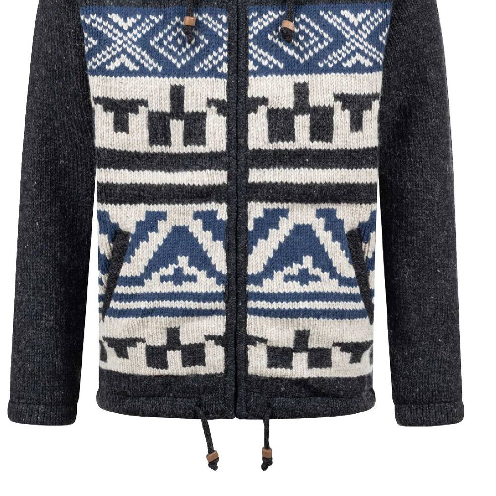 Kunst Und Magie Unisex Strickjacke Goa Wolle Winter Jacke Atzteken Muster Fleecefutter Hochkragen abnehmbarer Kapuze Fabrik Onlineshop