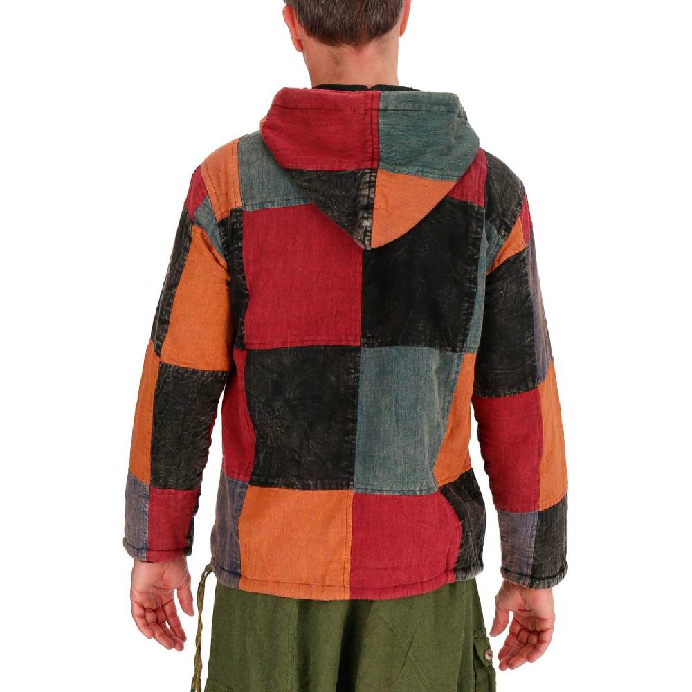 Kunst Und Magie KUNST UND MAGIE Herren bunt alternativ Baja Hoodie Fischerhemd Kapuze Patchwork gefüttert Osterangebot