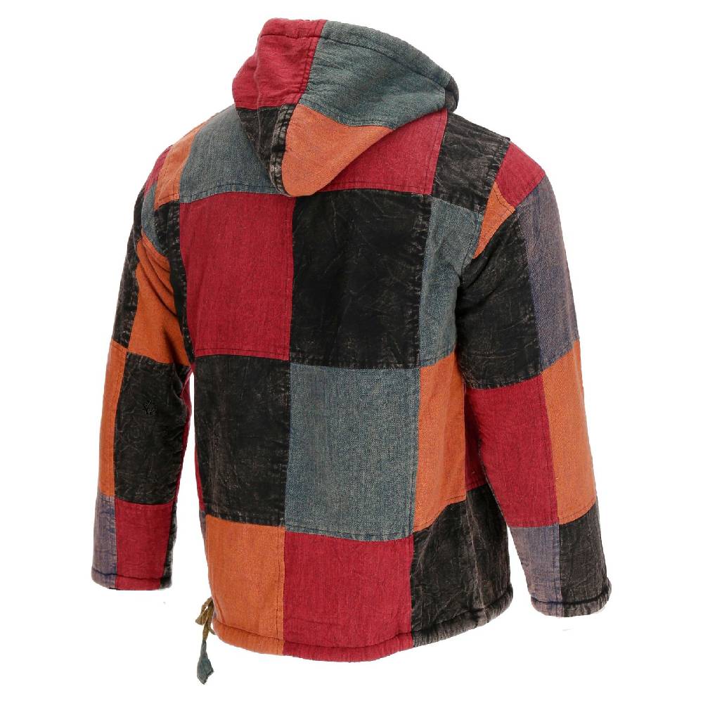 Kunst Und Magie KUNST UND MAGIE Herren bunt alternativ Baja Hoodie Fischerhemd Kapuze Patchwork gefüttert Osterangebot