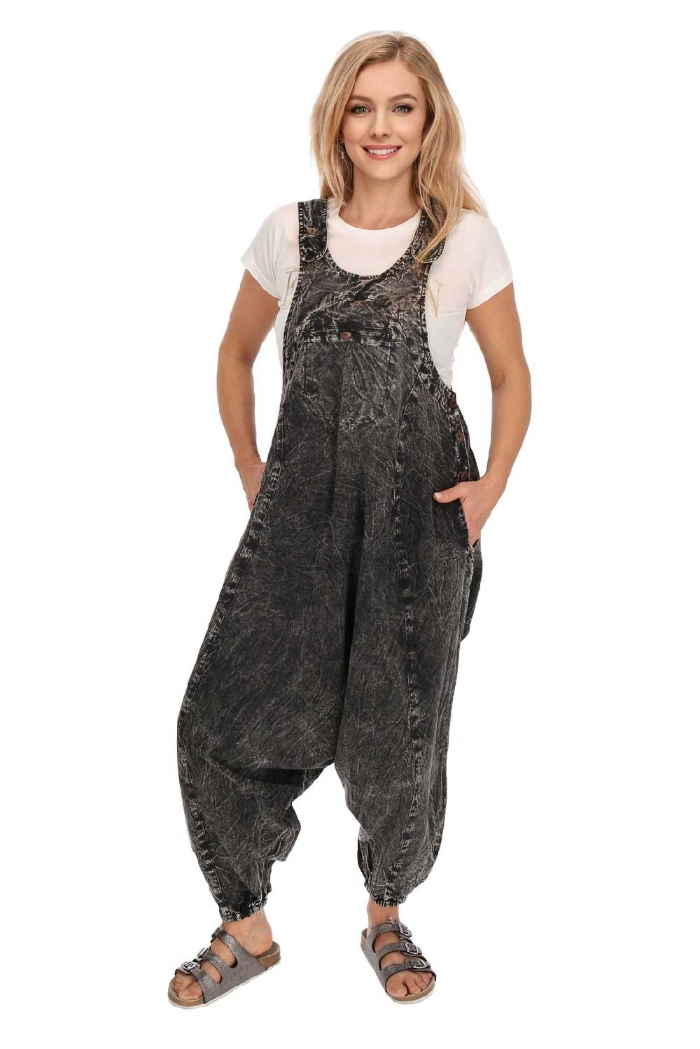 Kunst Und Magie Damen Latzhose Hippie Haremshose Goa Hose Boho 70er Jumpsuit Overall Stonewashed Catsuit Vatertagsangebot
