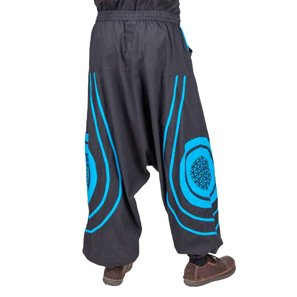 Kunst Und Magie Unisex Psy Baggy Pants Hippie Hose Goa Baumwoll Haremshose Lebensblume Flower of Life Lagerräumung