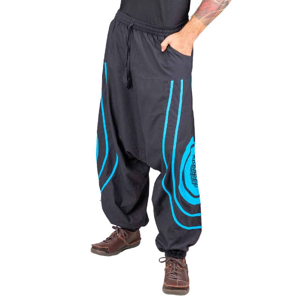 Kunst Und Magie Unisex Psy Baggy Pants Hippie Hose Goa Baumwoll Haremshose Lebensblume Flower of Life Lagerräumung