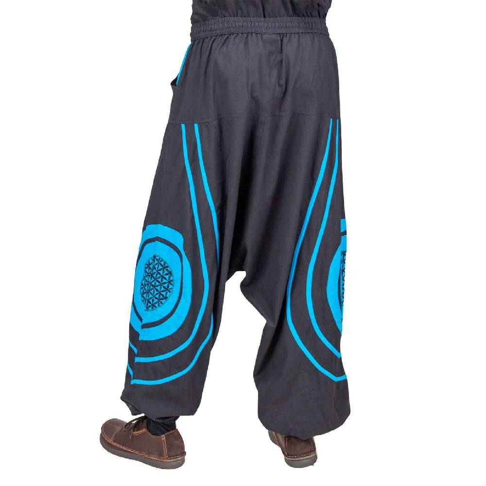 Kunst Und Magie Unisex Psy Baggy Pants Hippie Hose Goa Baumwoll Haremshose Lebensblume Flower of Life Lagerräumung