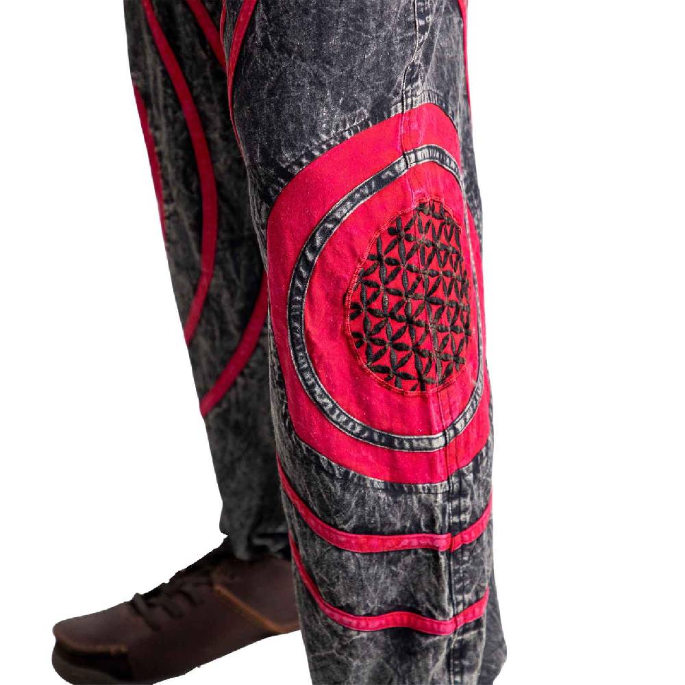 Kunst Und Magie Hose Blume des Lebens Goa Cargo Hose Hippiehose Pluderhose Haremshose Flower of Life Baggy Unisex Blitzangebot