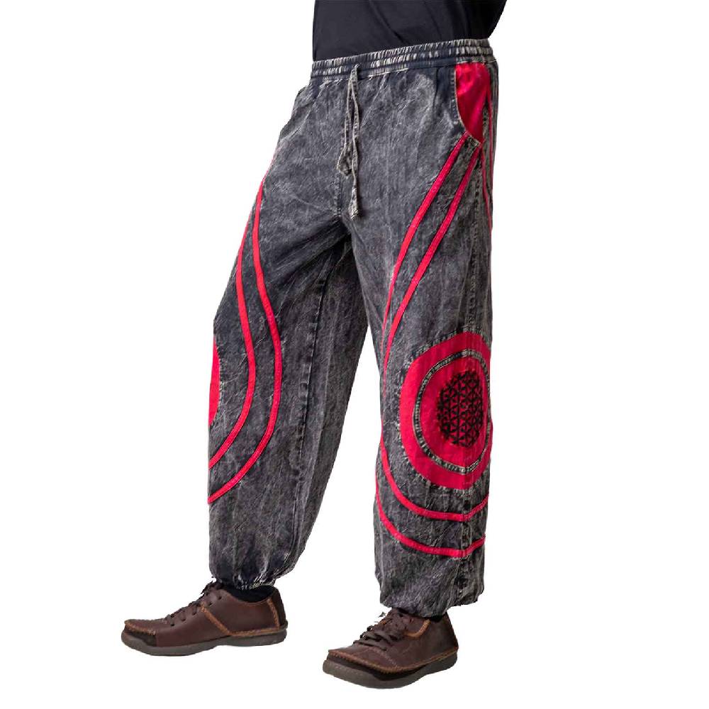 Kunst Und Magie Hose Blume des Lebens Goa Cargo Hose Hippiehose Pluderhose Haremshose Flower of Life Baggy Unisex Blitzangebot