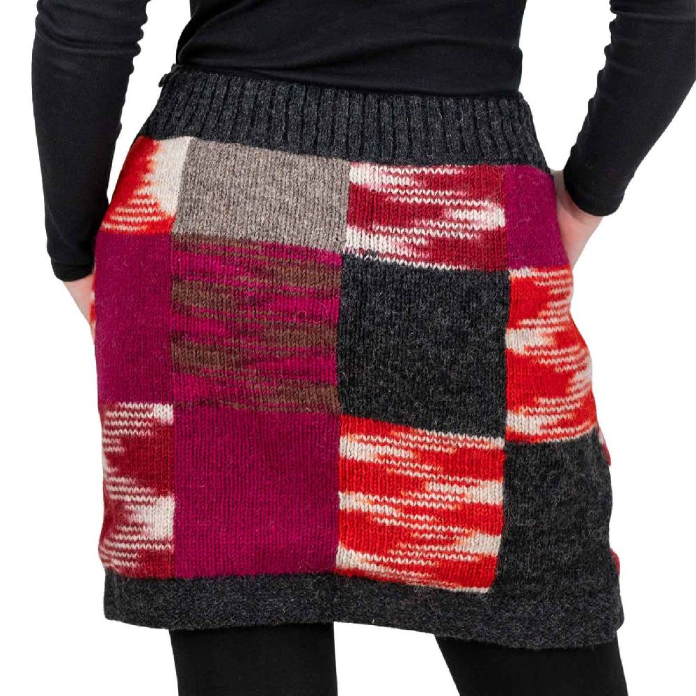 Kunst Und Magie Bunter Patchwork Strickrock kurzer Rock mit klassischem Muster Wolle gefüttert Boho Riesige Ersparnisse