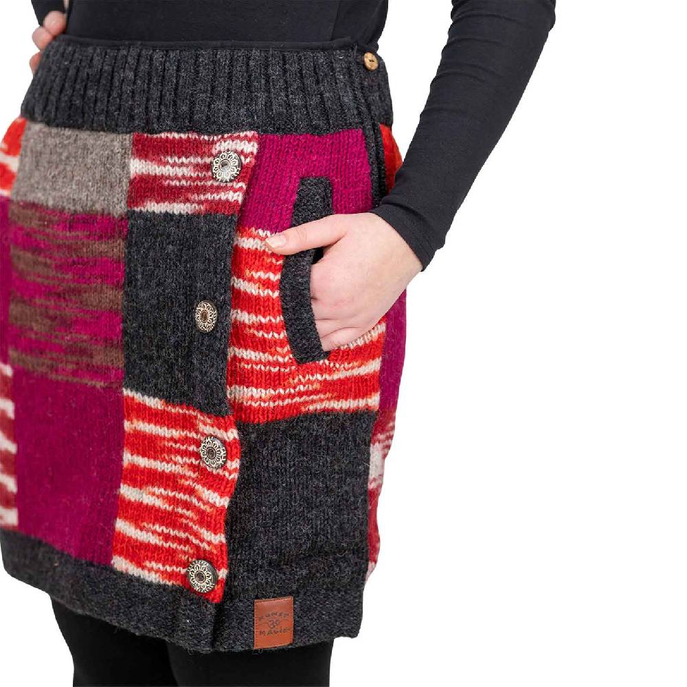 Kunst Und Magie Bunter Patchwork Strickrock kurzer Rock mit klassischem Muster Wolle gefüttert Boho Riesige Ersparnisse
