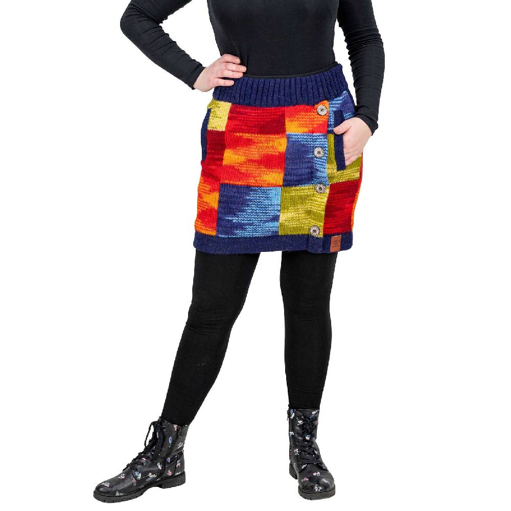 Kunst Und Magie Bunter Patchwork Strickrock kurzer gefütterter Rock Wolle Boho VIP-Rabatte