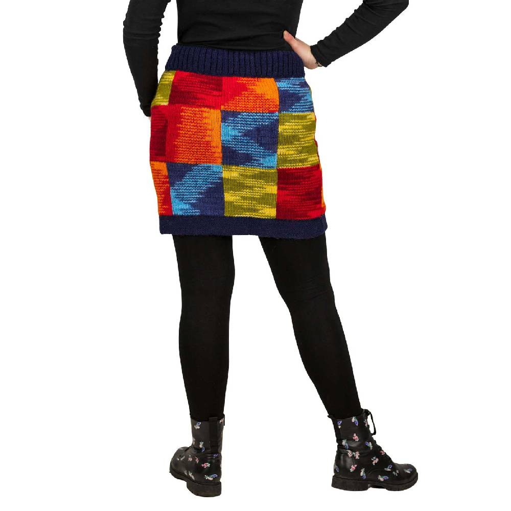 Kunst Und Magie Bunter Patchwork Strickrock kurzer gefütterter Rock Wolle Boho VIP-Rabatte
