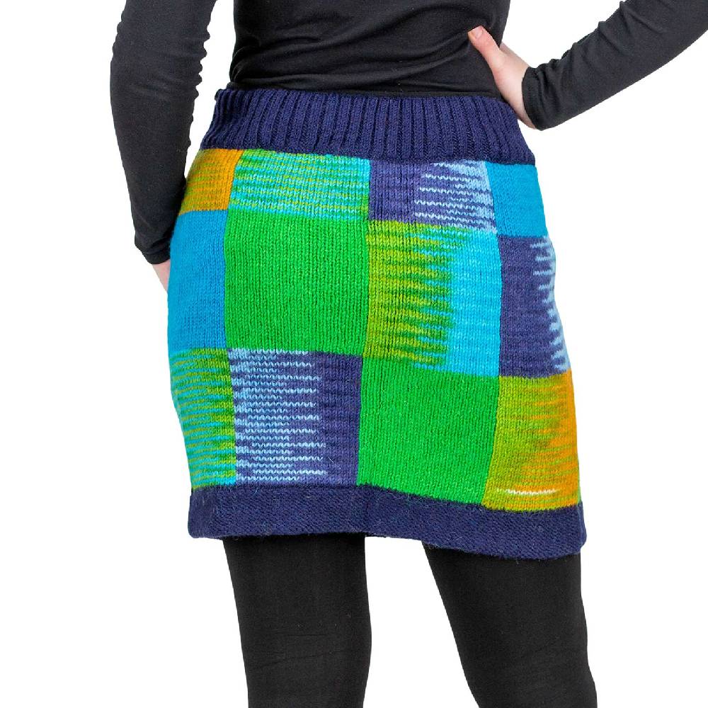 Kunst Und Magie Bunter Patchwork Strickrock kurzer Rock mit klassischem Muster Wolle gefüttert Boho Tiefpreis