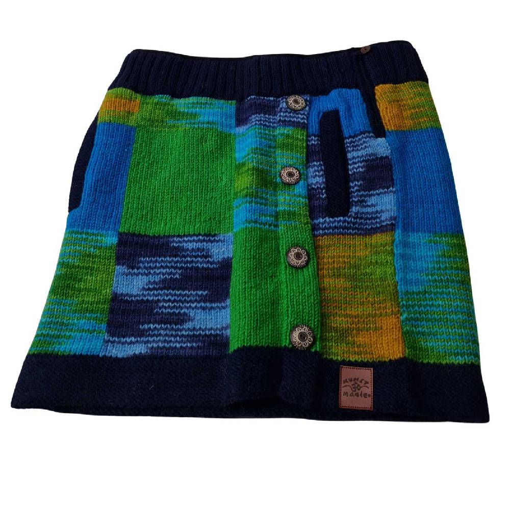 Kunst Und Magie Bunter Patchwork Strickrock kurzer Rock mit klassischem Muster Wolle gefüttert Boho Tiefpreis