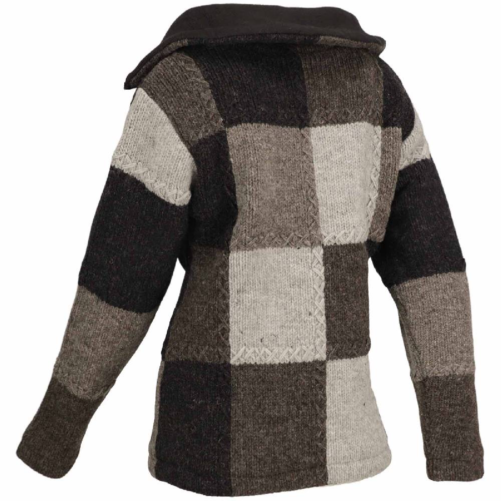 Kunst Und Magie Damen Strickjacke Goa Wolle Bunte Patchwork Jacke mit Fleecefutter und Hochkragen Super Sparpreis