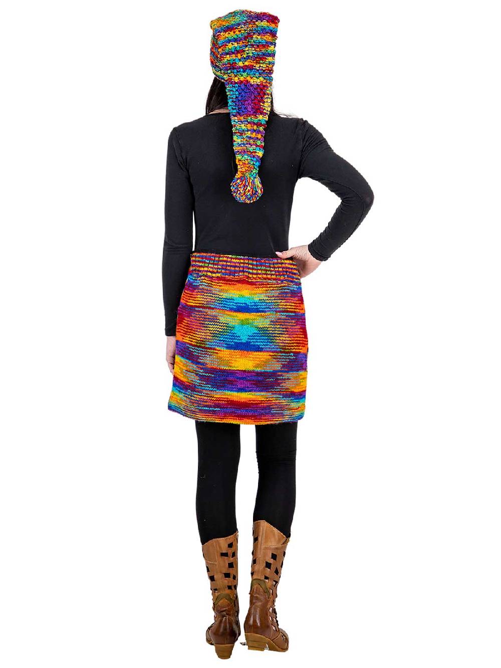 Kunst Und Magie Bunter Strickrock kurzer Rock mit Regenbogen Mustern Wolle gefüttert Hippie Goa Rainbow Bis zu 60% Rabatt