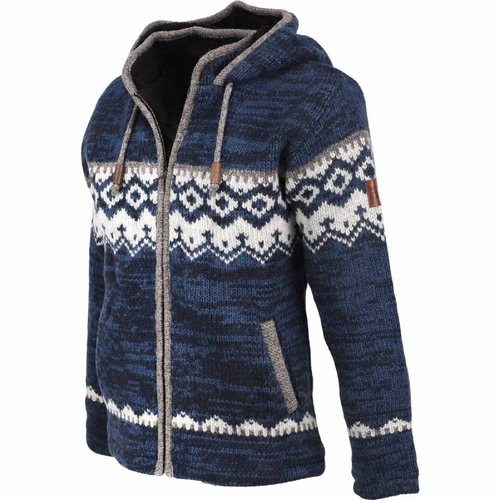 Kunst Und Magie Herren Strickjacke Schurwolle Klassich Nordisches Muster Wolle Jacke mit Kapuze Vierteljährliche Förderung